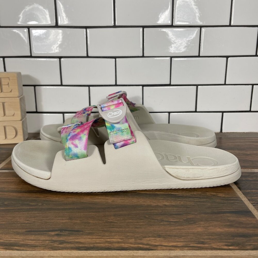 Chaco Chillos Slide Shoes Womens Size 11 Beige Light Tie Dye Adjustable Sandals